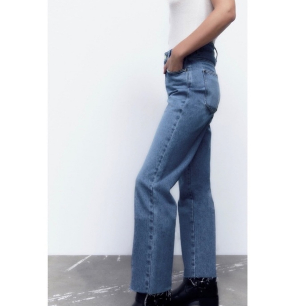 Zara NEW High Rise Straight Full Length Blue Denim Jean Size 4
